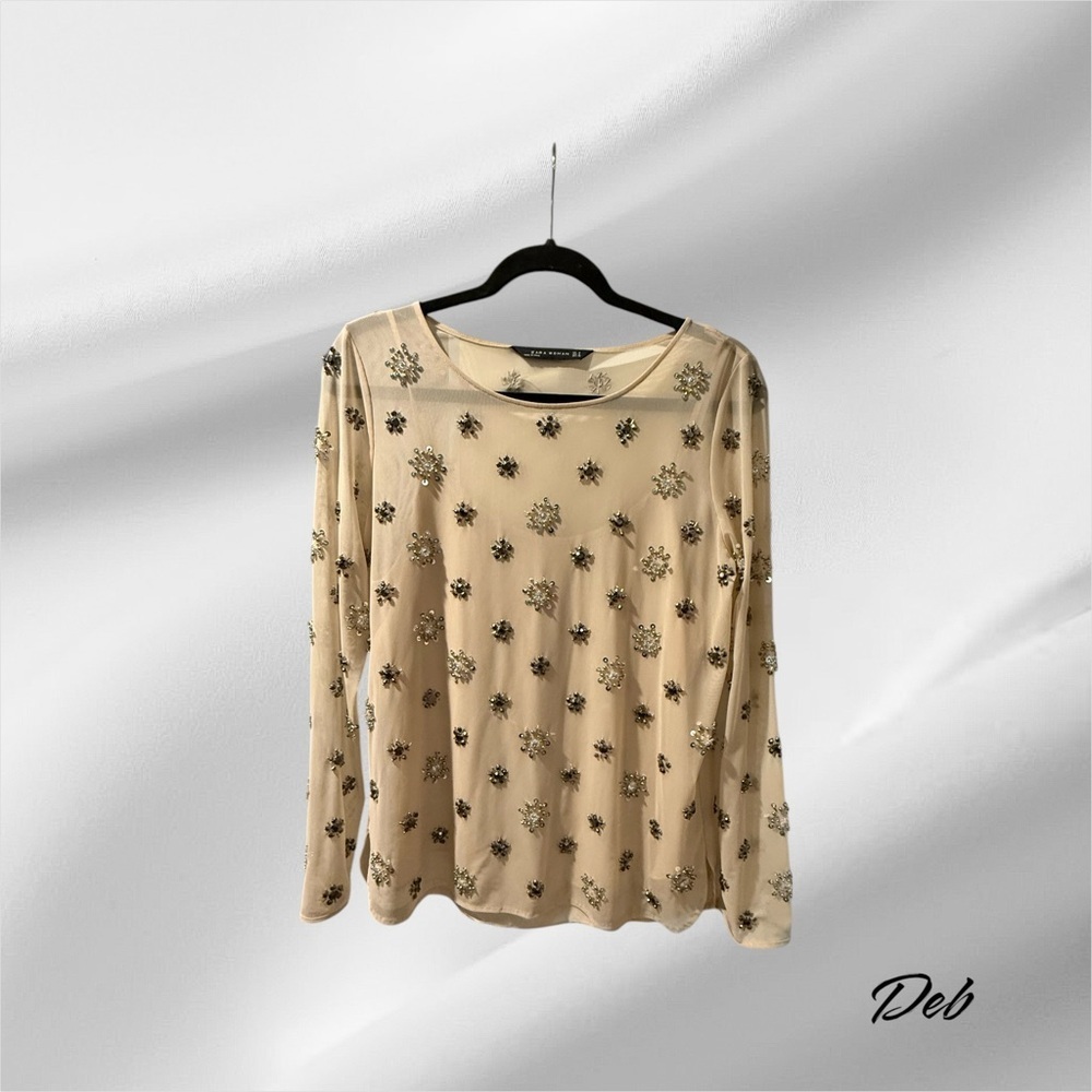Zara Cream Embellished Women's Two-Piece Top